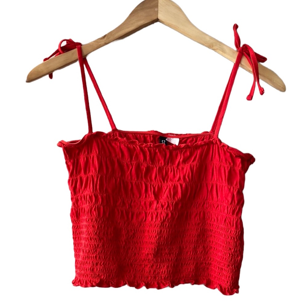H&M Divided Smocked, Tie Shoulder Crop Top